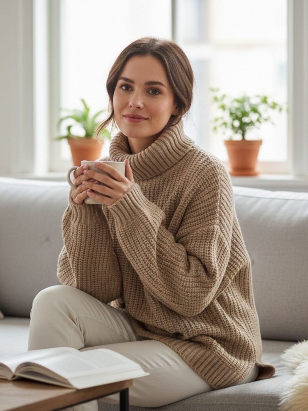 Splendid Chunky Taupe Turtleneck Sweater